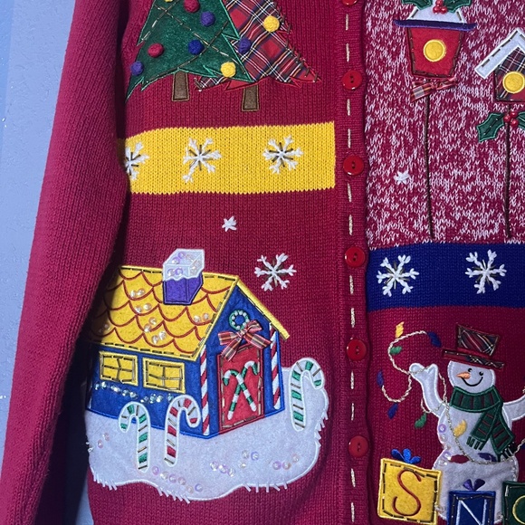 VTG White Stag Christmas Cardigan Sweater Women’s Small Embroidered Appliqués - Picture 3 of 11